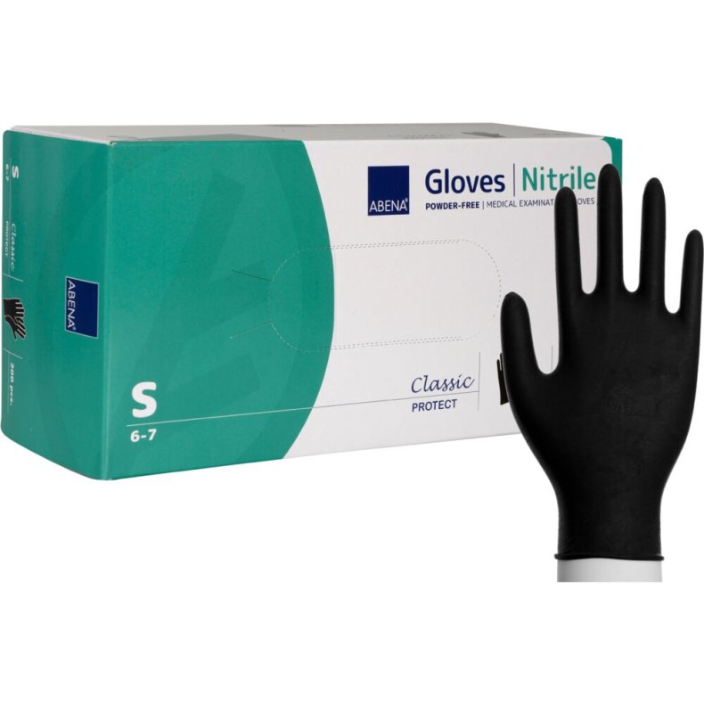 Unders�gelseshandske, ABENA Classic Protect, S, sort, nitril, pudderfri