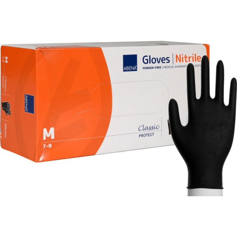Unders�gelseshandske, ABENA Classic Protect, M, sort, nitril, pudderfri
