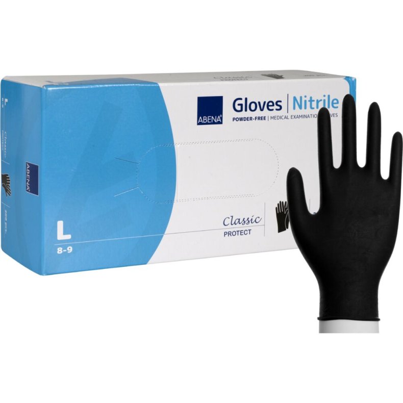 Unders�gelseshandske, ABENA Classic Protect, L, sort, nitril, pudderfri