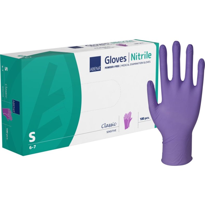Unders�gelseshandske, ABENA Classic Sensitive, S, lilla, nitril, pudderfri