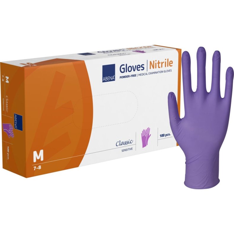 Unders�gelseshandske, ABENA Classic Sensitive, M, lilla, nitril, pudderfri