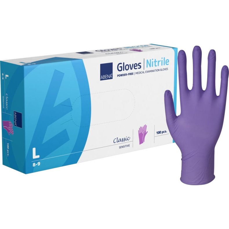 Unders�gelseshandske, ABENA Classic Sensitive, L, lilla, nitril, pudderfri