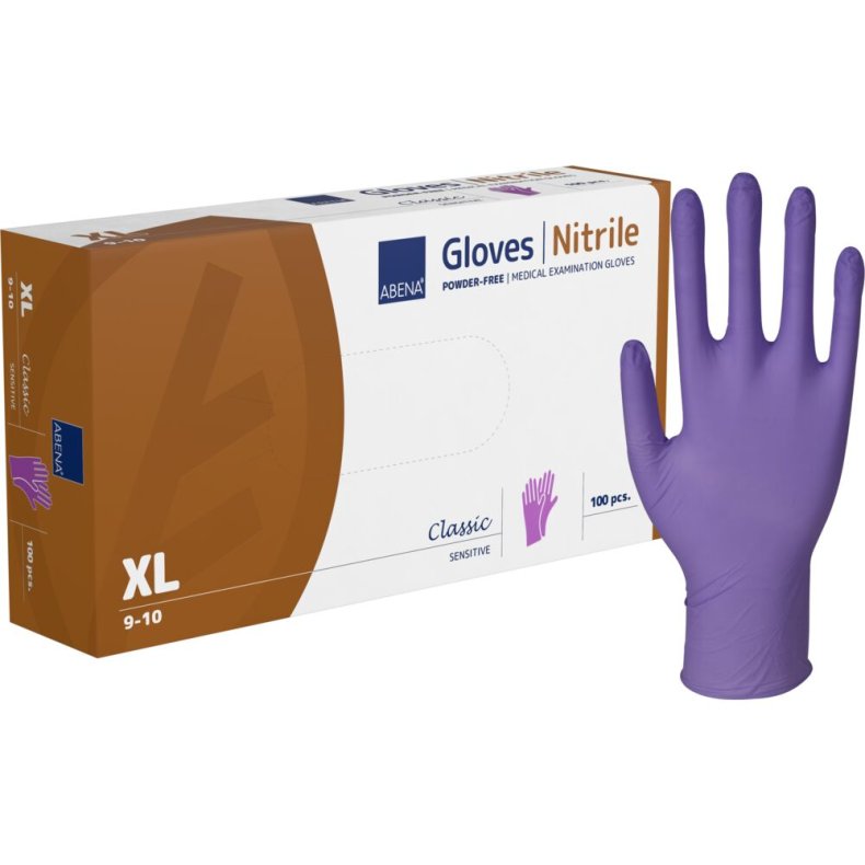 Unders�gelseshandske, ABENA Classic Sensitive, XL, lilla, nitril, pudderfri