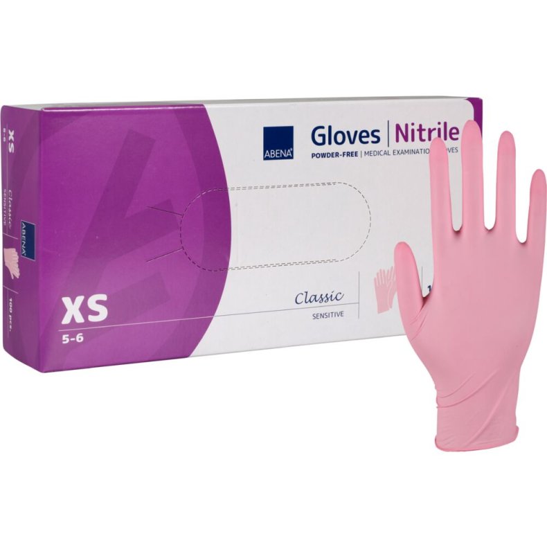 Unders�gelseshandske, ABENA Classic Sensitive, XS, pink, nitril, pudderfri