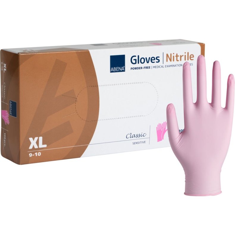 Unders�gelseshandske, ABENA Classic Sensitive, XL, pink, nitril, pudderfri