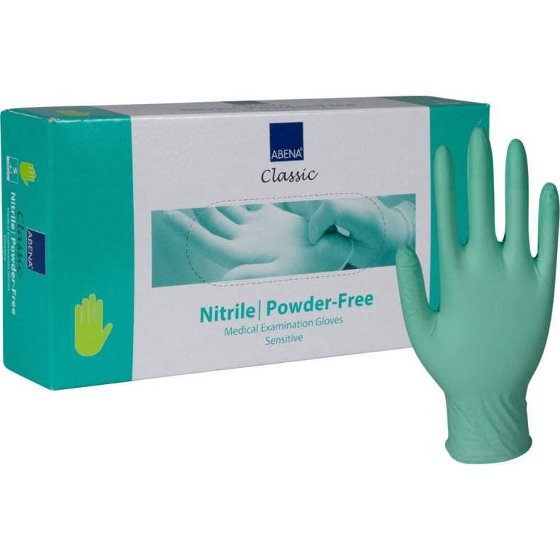 Unders�gelseshandske, ABENA Classic Sensitive, S, gr�n, nitril, pudderfri