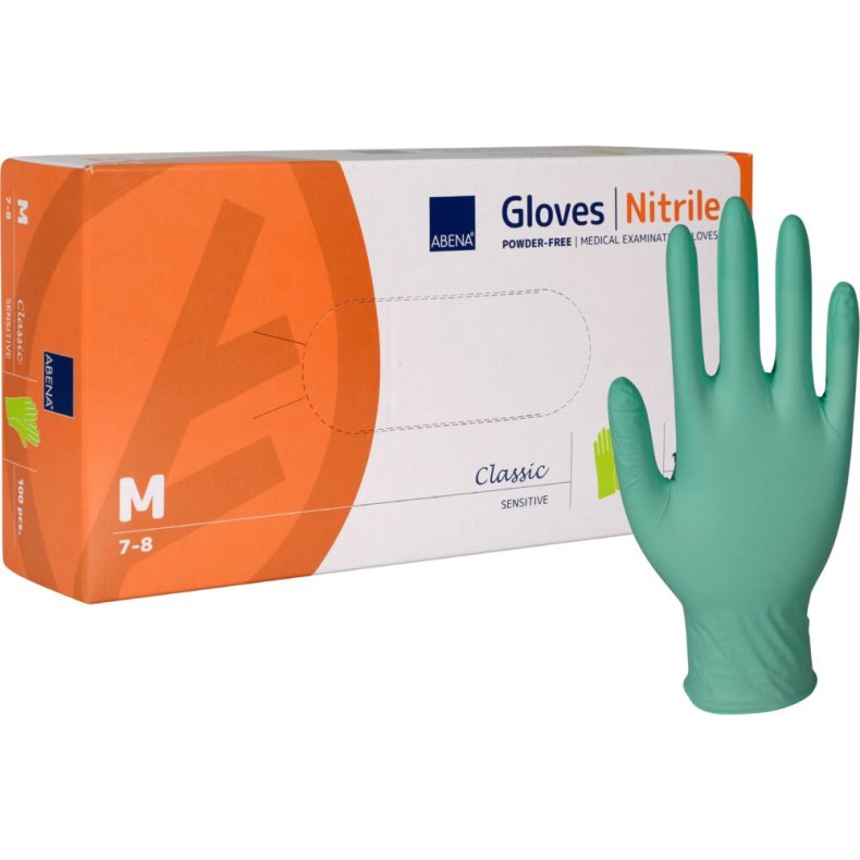 Unders�gelseshandske, ABENA Classic Sensitive, M, gr�n, nitril, pudderfri