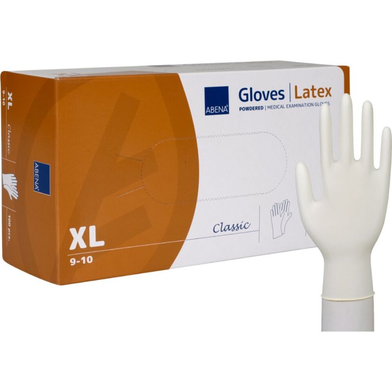 Unders�gelseshandske, ABENA Classic, XL, nature, latex, let pudret