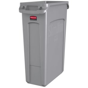 Affaldsspand, Rubbermaid Slim Jim, gr�, plast, 87 l, med s�kkeholder