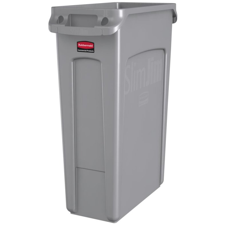 Affaldsspand, Rubbermaid Slim Jim, gr�, plast, 87 l, med s�kkeholder