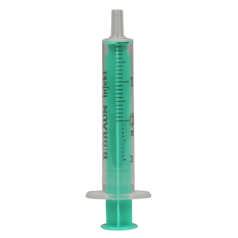 Spr�jte, Injekt, 2 ml, transparent, luer, centreret, 2 komponent, steril *Denne vare tages ikke retur*
