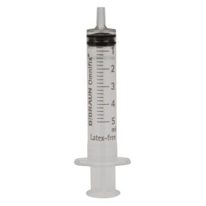 Spr�jte, Omnifix Solo, 5 ml, transparent, luer, excentrisk, 3 komponent, steril *Denne vare tages ikke retur*