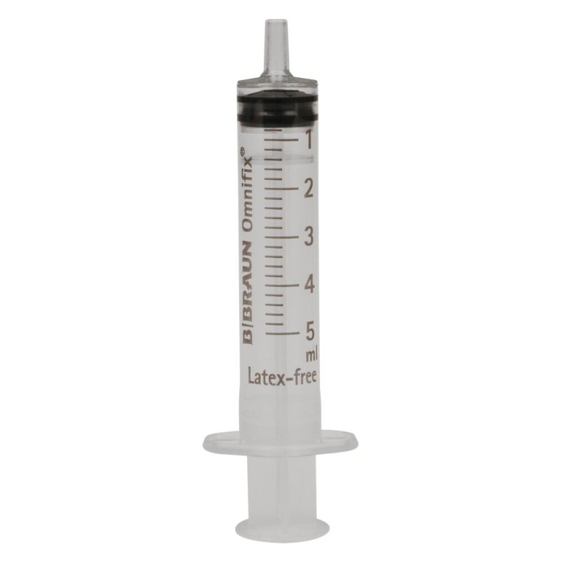 Spr�jte, Omnifix Solo, 5 ml, transparent, luer, excentrisk, 3 komponent, steril *Denne vare tages ikke retur*