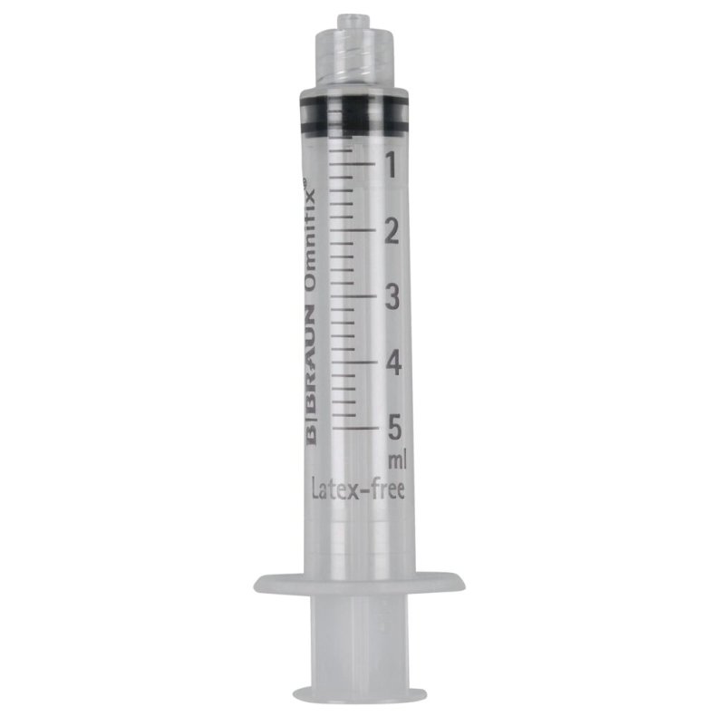 Spr�jte, Omnifix Solo, 5 ml, transparent, luer lock, centreret, 3 komponent, steril *Denne vare tages ikke retur*