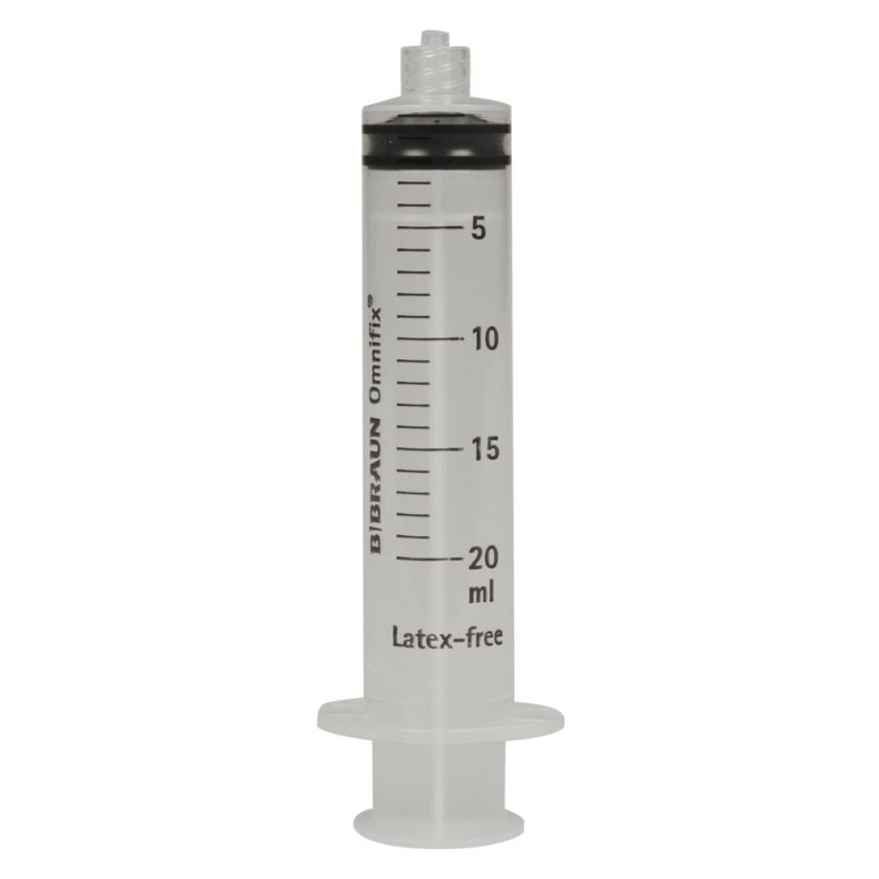 Spr�jte, Omnifix Solo, 20 ml, transparent, luer lock, centreret, 3 komponent, steril *Denne vare tages ikke retur*