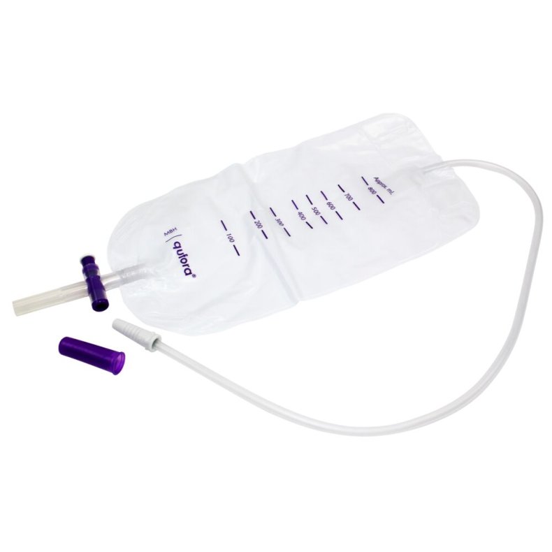 Urinpose, benpose, Qufora, 50cm, 750 ml, etkammer, CV/NRV, nattilkobling, singlepak *Denne vare tages ikke retur*