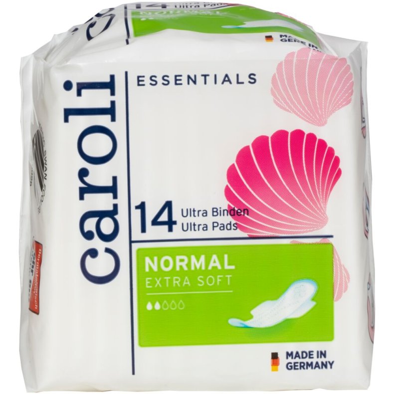 Hygiejnebind, Caroli, 22,5x9,5cm, hvid, Ultra Pads, Normal, med vinger, enkeltpakket