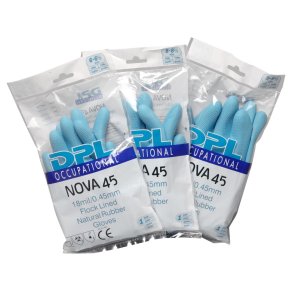 Latexhandske, DPL Nova 45, 6-6.5, bl�, latex, indvendig velourisering