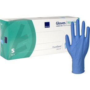 Unders�gelseshandske, lang, ABENA Excellent, S, bl�, nitril, pudderfri