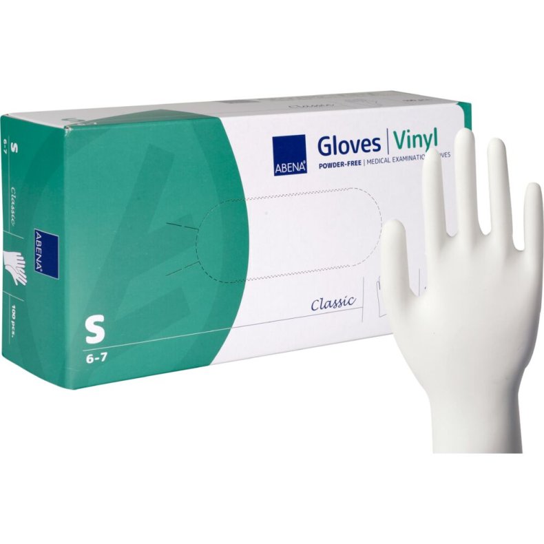 Unders�gelseshandske, ABENA Classic, S, klar, vinyl, pudderfri