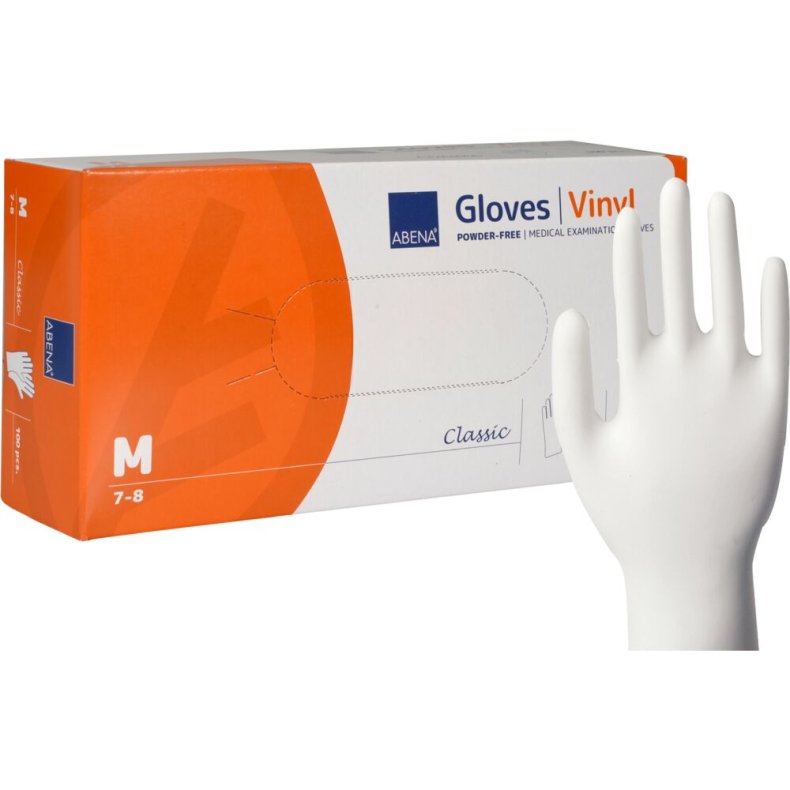 Unders�gelseshandske, ABENA Classic, M, klar, vinyl, pudderfri