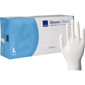 Unders�gelseshandske, ABENA Classic, L, klar, vinyl, pudderfri