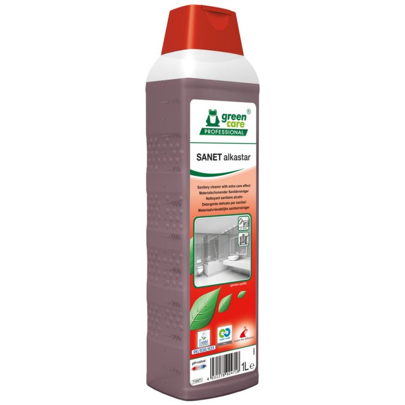 Sanitetsreng�ring, Green Care Professional SANET Alkastar, 1 l, alkalisk/affedtende, med farve og parfume