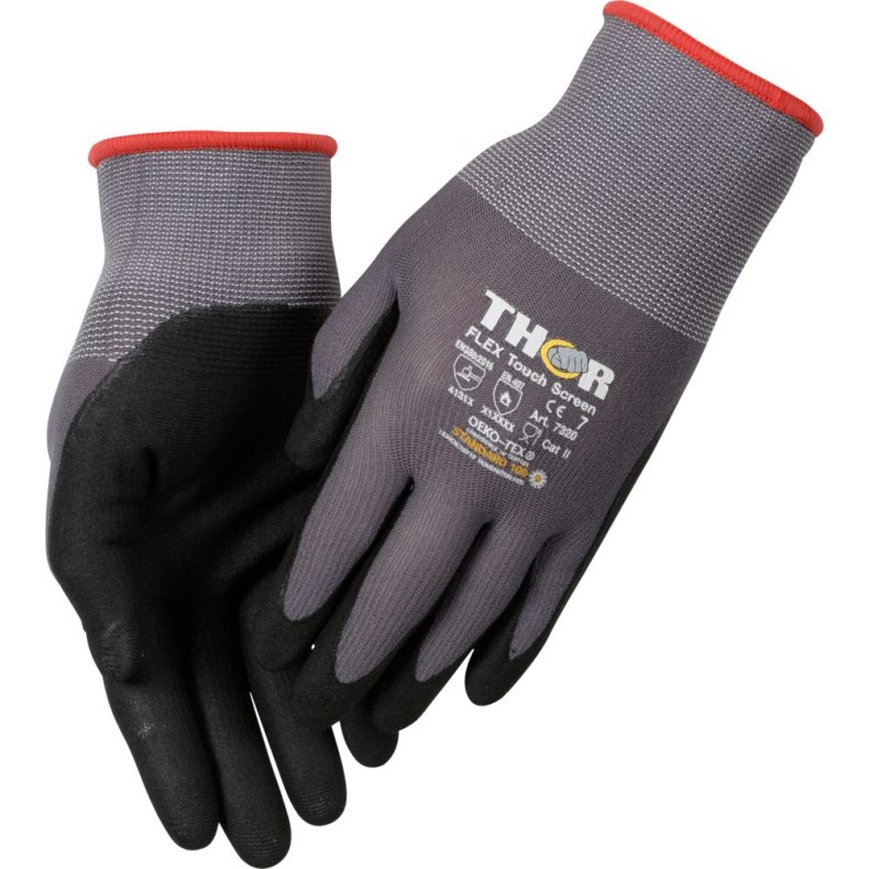 Nitrilhandske, fingerdyppet, THOR Flex, 8, sort, nitril/polyester, Spandex overh�nd