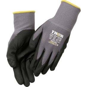 Nitrilhandske, fingerdyppet, THOR Flex, 10, sort, nitril/polyester, Spandex overh�nd