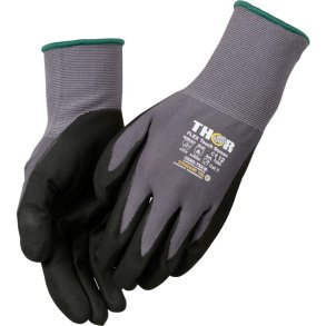 Nitrilhandske, fingerdyppet, THOR Flex, 12, sort, nitril/polyester, Spandex overh�nd