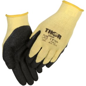 Latexhandske, fingerdyppet, THOR Grip, 9, gul, latex/polyester, ribkant