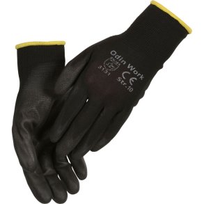 PU-handske, fingerdyppet, ODIN Work, 10, sort, PA/polyester, ribkant