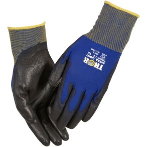 PU-handske, fingerdyppet, THOR Extra Light, 11, bl�, PA/polyester, ribkant