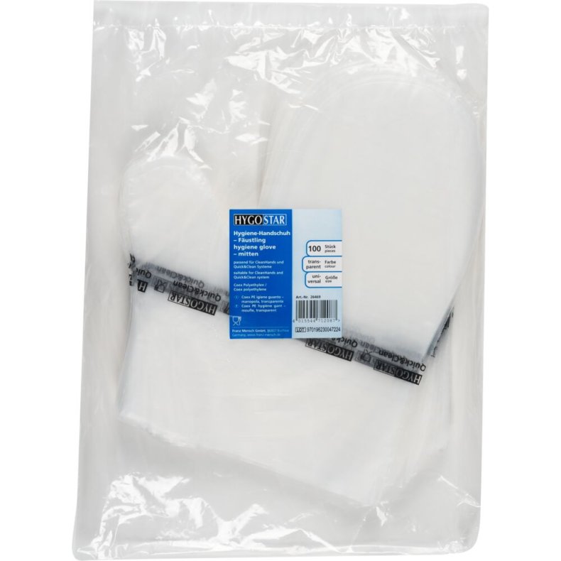 Engangshandske, Clean hands, One size, klar, HDPE, med tommelfinger, til rene h�nder kit/s�t