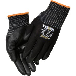 Nitrilhandske, halvdyppet, THOR Flex Vinter, 8, sort, nitril/nylon, ribkant