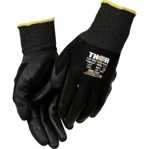 Nitrilhandske, halvdyppet, THOR Flex Vinter, 10, sort, nitril/nylon, ribkant, touch screen