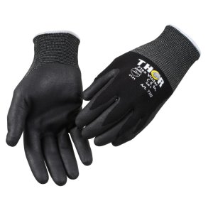 Nitrilhandske, halvdyppet, THOR Flex Vinter, 11, sort, nitril/nylon, ribkant