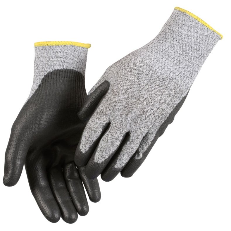 Strikhandske, sk�reh�mmende, ABENA CUT 5, 11, gr�, PU/glasfiber/HPPE, ribkant, dyneema