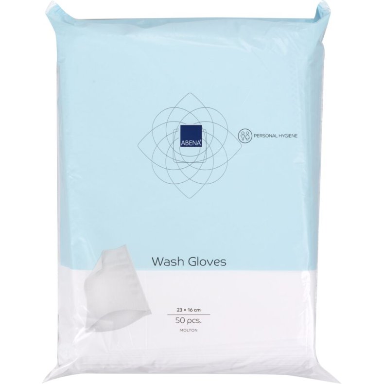 Vaskehandske, Dry, Molton, ABENA, 23x16cm, hvid, ultrasonic sealed, engangs
