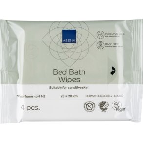 Sengebadsserviet, ABENA, 20x23cm, uden farve og parfume, 4 stk., vask uden vand, engangs