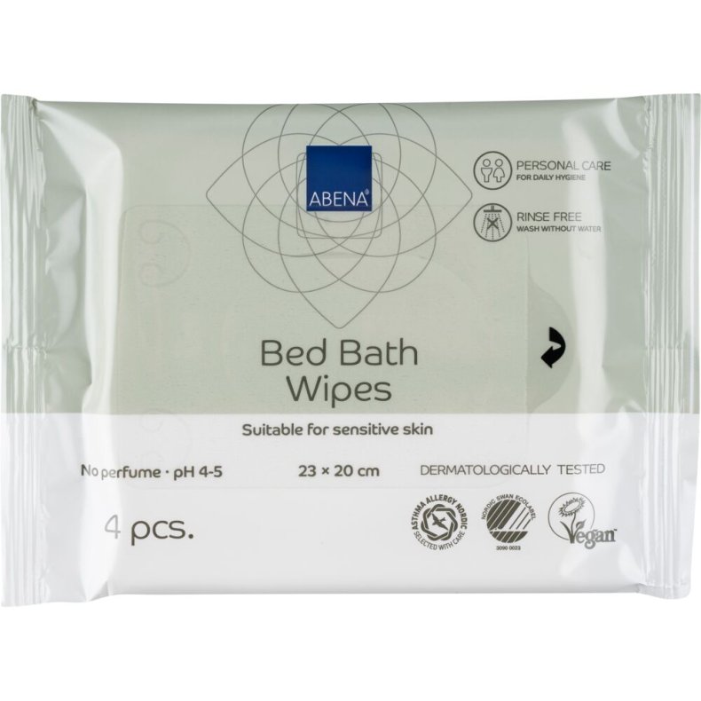 Sengebadsserviet, ABENA, 20x23cm, uden farve og parfume, 4 stk., vask uden vand, engangs