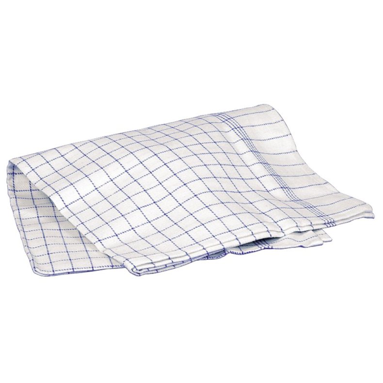 Kokkeviskestykke, 100x50cm, hvid, bomuld, bl� tern
