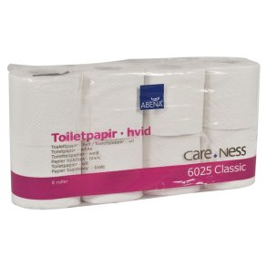 Toiletpapir, ABENA Care-Ness Classic, 2-lags, 34,5m x 9,4cm, �10cm, hvid, genanvendt papir