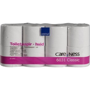 Toiletpapir, ABENA Care-Ness Classic, 2-lags, 50m x 9,6cm, �11,5cm, hvid, genanvendt papir