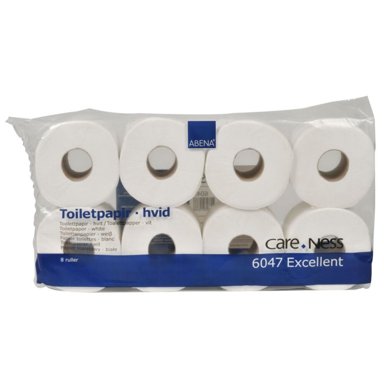 Toiletpapir, ABENA Care-Ness Excellent, 3-lags, 34,2m x 9,75cm, �12,5cm, hvid, nyfiber