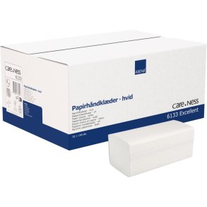 H�ndkl�deark, ABENA Care-Ness Excellent, 2-lags, V-fold, 21x25cm, 10,5 cm, hvid, nyfiber