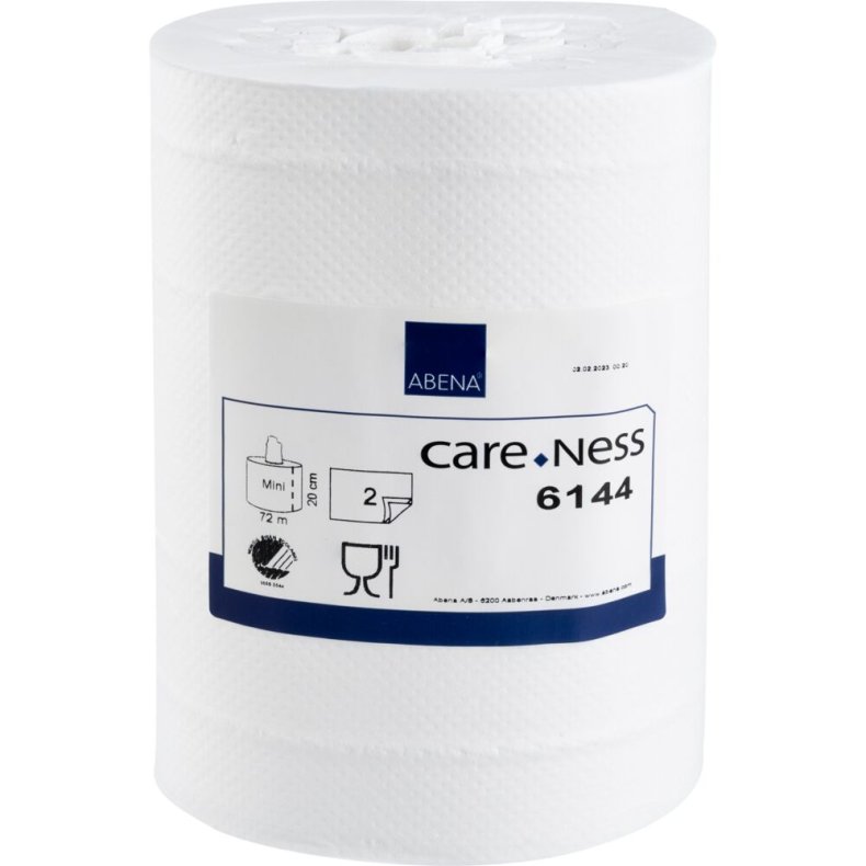 H�ndkl�derulle, ABENA Care-Ness Excellent, 2-lags, Mini, 72m x 20cm, �13cm, hvid, nyfiber, uden hylse