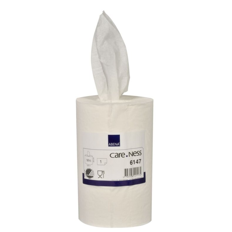 H�ndkl�derulle, ABENA Care-Ness Excellent, 1-lags, Mini, 120m x 20cm, �12,5cm, hvid, nyfiber, uden hylse