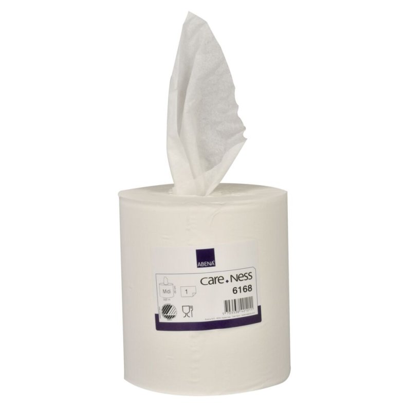 H�ndkl�derulle, ABENA Care-Ness Excellent, 1-lags, Midi, 320m x 19,6cm, �19cm, hvid, nyfiber, uden hylse