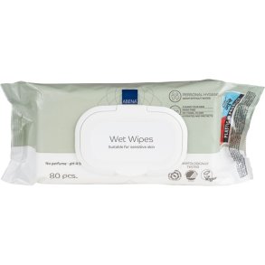 V�dserviet, ABENA, Z-fold, 18x20cm, 80 stk., uden farve og parfume, med plastik l�g, engangs